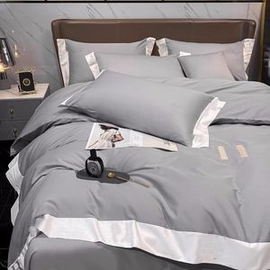 Sängkläder Besigner Sängkläder Set Entry Lux Luxurious Cotton Brodery 4-Piece 100 Twill Cotton Bed Sheet and Daket Set