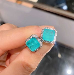 Stud Vintage Lab Gemstone Emerald Paraiba Tourmaline Turquoise Earrings for Women Ear Fine Jewelry Accessories Gift Wholesale YQ231026