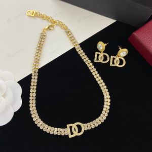 2023 new hot designer necklace, luxury double row chain Embed zircon crystal Alphabet necklace, fashion Charm pendant earrings, wedding, party, gifts