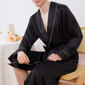 Women's Sleepwear Men's Mulberry Silk Nightgown Long Sleeve Simple Lace Pajamas Morning Gowns Homewear Bathrobe