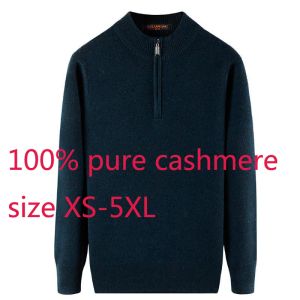 New 100% Pure Cashmere Men Zipper Half High Collar Sweater Thicker Casual Computer Knitted Sweatercoat Plus Size