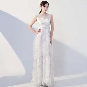 Ethnic Clothing Embroidery Cheongsam White Evening Dresses Modern See Through Qi Pao Women Chinese Dress Qipao Promotion Oriental Party Gown