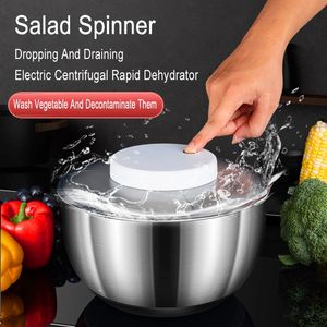 Fruit Vegetable Tools Automatic Electric Salad Spinner Food Strainers Making Tool Multifunctional Washer Dryer Mixer 231026