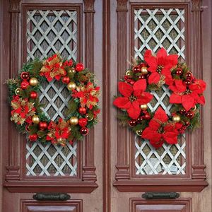 Decorative Flowers Christmas Wreath With Red Flower Faux Plant Round Ball Indoor Outdoor Window Front Door Wall Hanging Artificial Garland