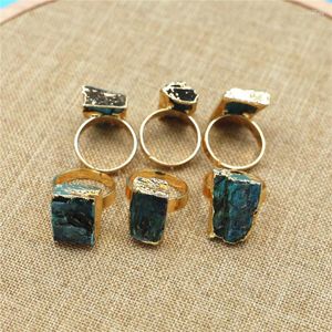 Wedding Rings Irregular Black Tourmaline E Ore Gem Blue Crystal Finger For Women Trendy Jewelry Natural Stone Gold Adjustable