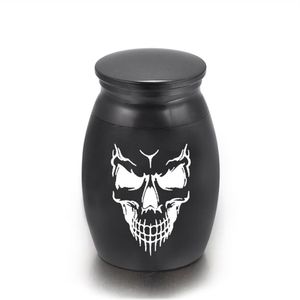 Skull Face Shaped Engraving Small Cremation Ashes Urn Aluminum Alloy Urn Funeral Casket Fashion Keepsake 16x25mm198C