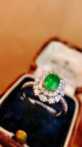 Cluster Rings 3354 Solid 18K Yellow Gold Heart Shape Nature Green Emerald 0.76ct For Women Birthday's Presents Fine Jewelry