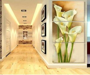 3 pieces art painting canvas print corridor effect calla flowers picture print vertical wall forms for living room po ship5529896