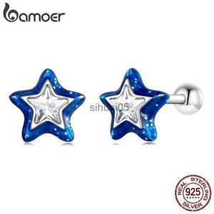 Stud Bamoer Anthentic 925 Sterling Silver Blue Star Earrings For Female Fashion Studs Ear Girls Birthday Presents Fine Jewelry YQ231026