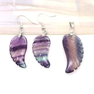 Loose Gemstones Angel Wing Earrings Pendant Set Natural Gems Amethyst Rose Quartz Healing Crystals Fashion Party Charm Jewelry Accessory