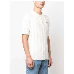 23SS Designer Ribbed Knit Polos Slim Moda Casablanca Casual T-shirt Preto e Branco Homens e Mulheres Versátil Manga Curta Camiseta Estilo Clássico Algodão Tee Casablanc