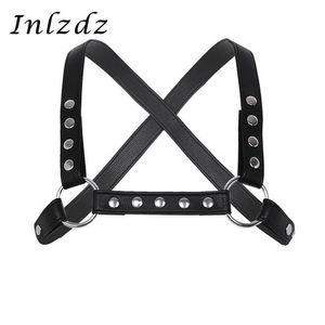 Bras Sets Mens Harness Adjustable Flexible Faux Leather X Shape Back Body Chest Half Belt With Metal O-Rings Cosplay Club Costumes273H