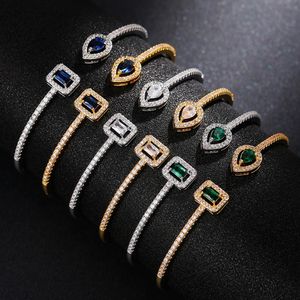 Tails Titular Huitan Luxo Verde Branco Azul Cubic Zirconia Cuff Pulseira Bangle para Mulheres Boa Qualidade Feminino Mão Jóias Drop 231025