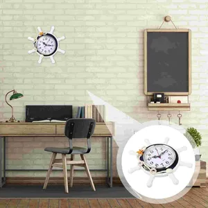 Wall Clocks Ship Wheel Clock Mediterranean With Rope Decor Coastal Nautical Silent Rudder Steering Towel