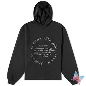 24SS överdimensionerade män kvinnor hiphop vintage svart brev hoodie hög gata bomulls tröjor