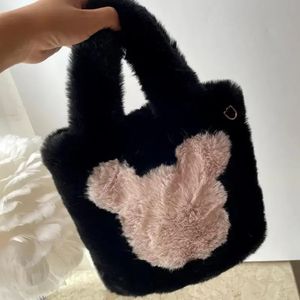 Evening Bags Plush Bucket Bag Winter Plush Chain Shoulder Bag Small Plush Handbags Solid Color Female Cute Fur Hand Bags 231026