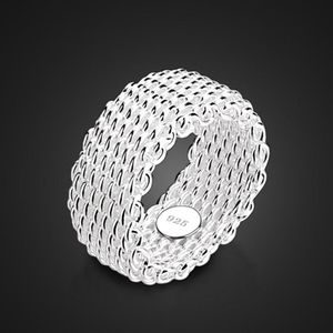 Neuer modischer 9 mm breiter Silberring für Damen, massiver Ring aus 925er Sterlingsilber, geflochtener Netzring, personalisierter Silberschmuck, ganz D1305M