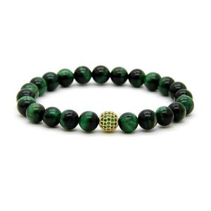 8mm A Grade Green Tiger Eye Stone Beads With 9mm Micro Paved Green Cz Ball Beaded Party Gift Bracelet1800