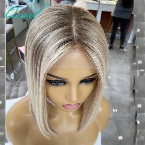 Straight Short Bob Wig Highlight Transparent Lace Frontal Human Hair Wigs For Women Honey Blonde Ombre Highlight 13x4 Lace Wig