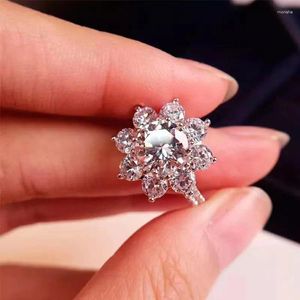Cluster Rings AETEEY 2ct D Color Real Moissanite Diamond Luxury Sunflower Ring S925 Sterling Silver Lotus Wedding Fine Jewelry For Women