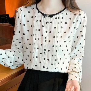 Bluzki damskie żeńskie blusas mujer upuść kobiety i topy elegancka moda długoterminowy polka kropka biura panie splicone