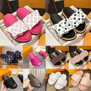 Slidskivor Sandaler Famous Designer Women Pool Pillow Heels Cotton Tyg Strå Casual tofflor för våren och hösten Flat Comfort Mules Padded Front Strap Shoe