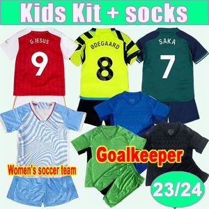 2023 24 Tierney Saka Kids Kit Futbol Formaları Gabriel G. Jesus Smith Rowe Martinelli Beyaz Ev Uzak 3. Kaleci Çocuk Takımı Kısa Kollu Futbol Gömlekleri