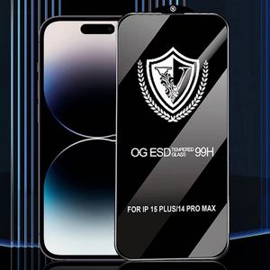 iPhone 15のスクリーンプロテクター15 Pro Max 14 Plus 13 Mini 12 11 XS XR X 8 7 SE 99H TEMTERED GLASS OG ESD ANTI-STATIC FILM FULL COVER Explosion Curved Premium Guard