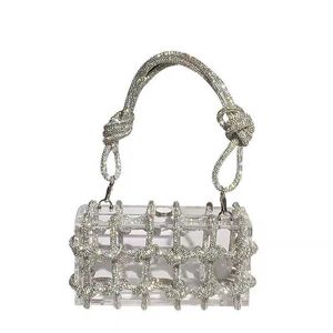 2023 New Women's Trendy Woven Diamond Rope Acrylic Bag Handbag with Network Red Transparent Bag