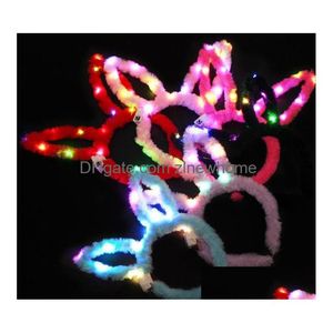 Decorazioni natalizie Bambini Coniglietto pasquale Orecchie di coniglio Cosplay Fascia per bambini Adt Morbido peloso Peluche Fascia per capelli Festa Led Glow Copricapo C Dhuxz