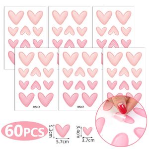 壁ステッカー60PCS6シートピンクハートビッグスモールハートアートデカール子供のためのベビーガールズルーム保育園の壁紙装飾231026