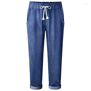 Calças de brim femininas calças de verão senhora cintura elástica casual harem gordura feamle solto tamanho grande 5xl estiramento denim calças para mulher