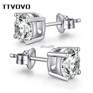 Stud TTVOVO Sólido 925 Sterling Brincos para Mulheres Homens CZ Cubic Zirconia 4 Garras Ear Engagement Brinco Brinco S925 Jóias YQ231026