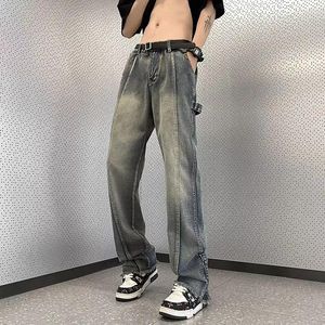 メンズジーンズの男性カジュアルパンツワイドレッグクラシックワークウェアデニムストレートルーズズボン2023ファッションL62