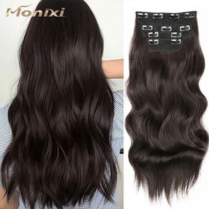 Hainthetic S Long Progy Hair 4pcsset Clip in Dark Brown Ombre Honey Blonde Hairpieces 231025