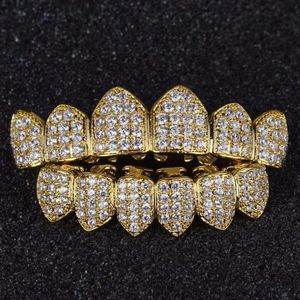 Lyxdesign diamanttänder grillz guld vampyr fangs cz grillz för män kvinnor topp botten grillz med gjutning bar295e