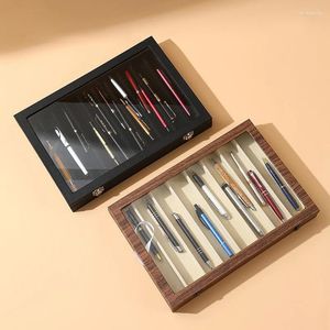 Smyckespåsar 10/12 Grid Wood Pen Case Storage med transparent fönster bärbar resehållare Box Student present Display