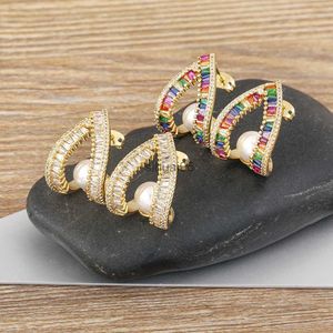 Stud Nidin Moda europea e americana Orecchini geometrici irregolari Colorati zirconi Perla Luce Accessori per gioielli orecchio di lusso cool YQ231026