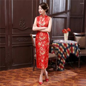 Roupas étnicas Mulheres Verão Sem Mangas Vestido Vintage Botão Mandarim Collar Cheongsam Chinês Tradicional Long Qipao Sexy Slim Vestidos 3Xl