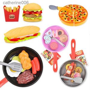 Kitchens Play Food Simulation Food Children Kitchen Toys Pretend Play Hamburger Hotdog Fries Pizza Cake Dessert Cooking Game Interactive Girls ToysL231026