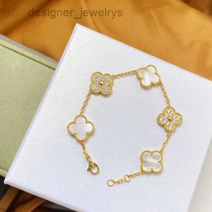 VAN 4/FOUR Cleef Leaf Clover Charm 6 색상 팔찌 뱅글 체인 18K 금 마노 껍