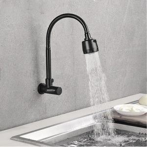 Kitchen Faucets Baokemo Faucet 304 Stainless Steel Sink Flexible Hose Cold Water Two Modes Tap Wall Mounted G12Inch Thread 231026