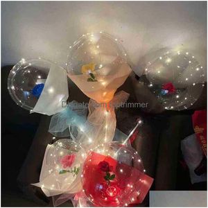 Balon LED Luminous Transpaint Clear Bobo Ball z Rose Buquet Set Walentynki Prezent Urodziny Party Favor Ornament Decor 30 Dhvll