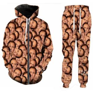 Rilascio dei nuovi uomini delle donne Nicholas Cage Divertente stampa 3D Tute di moda Pantaloni con cerniera Felpa con cappuccio Abbigliamento sportivo casual L08230c