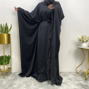 Etniska kläder svart abaya för kvinnor bat ärmar polyester mantel muslin dubai mellanöstern sömmar elegant lös kvinnoklänning