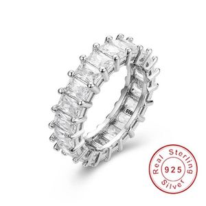 925 Silver Pave Radiant Cut Full Square Simulated Diamond Cz Eternity Band Engagement Wedding Stone Ring Smycken Storlek 5 6 7 8 9 10337R