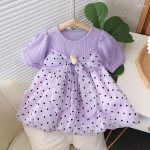 Vestidos de menina para meninas vestido de princesa primavera e outono bolinhas pequenas malha escolar média