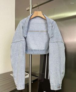 Kvinnors jackor högkvalitativa höstkläder mjuka och bekväma retro tvättade blå sjal stil kort denimjacka