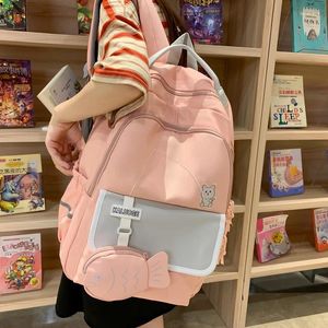 Backpack Large Capacity Cartoon Student Travel Backpacks Nylon Waterproof Women Cute Pendant School Bag For Girls Mochila