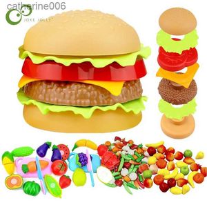 Kitchens Play Food Pretend Play Set Plastic Fruit Vegetable Toys DIY Cutting Game Hamburger Fries Pizza Interactive Toys Mini Kitchen Cookware DDJL231026